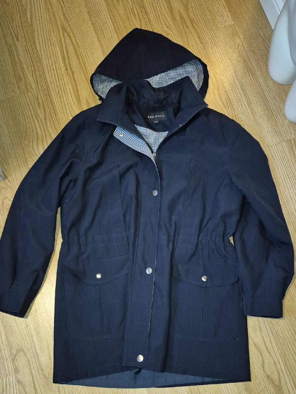 Womens Vintage Fen-nelli Navy Hooded Trench Longer Jacket..size 13/14